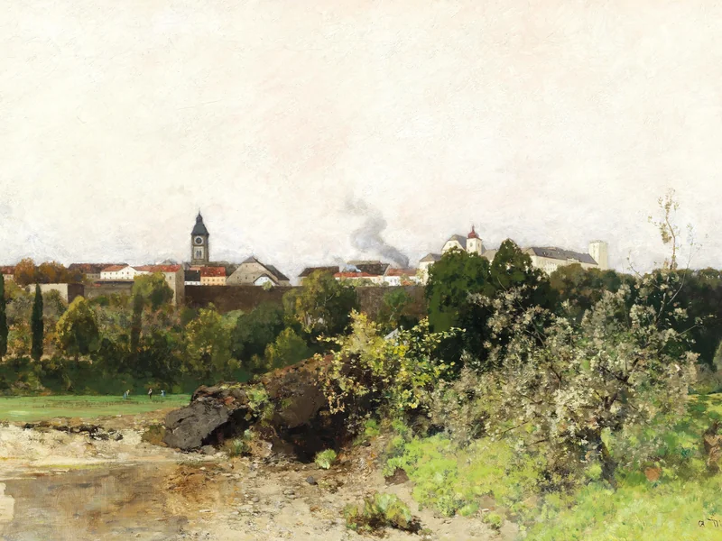 1846-Adolf Gustav Ditscheiner - Veduta di Enns sul Danubio